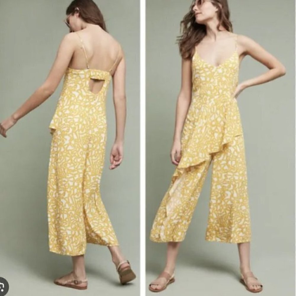 Anthropologie MAEVE Yellow White Ruffle Jumpsuit 0